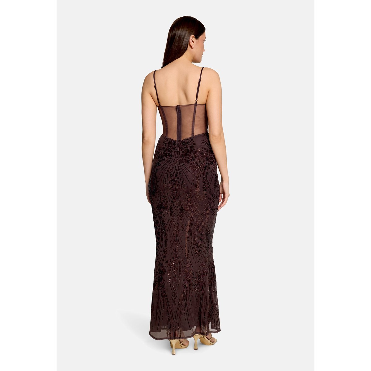 Robe de soirée à paillettes dark maroon, VERA MONT
