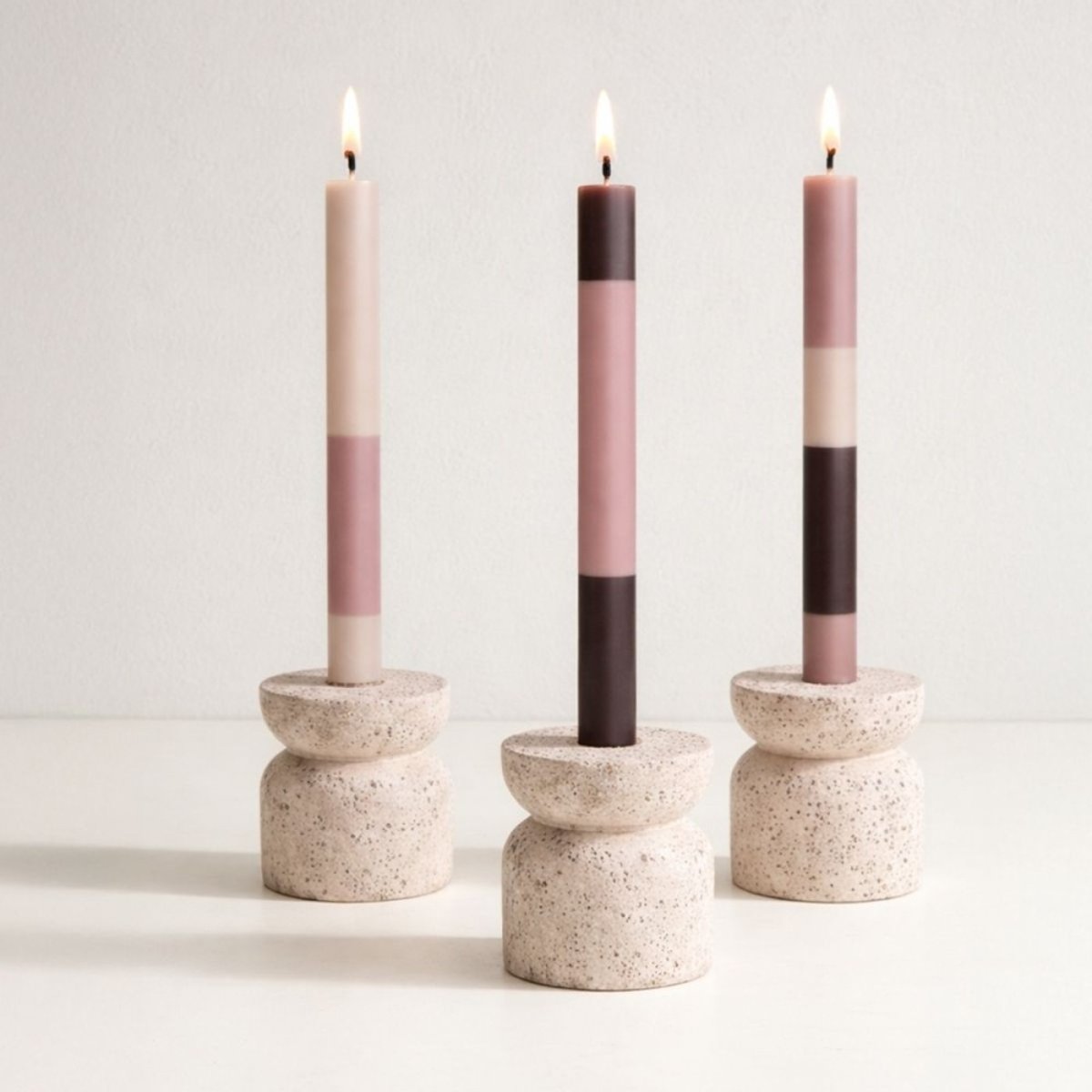 Set de 3 bougies rayées 30cm rose, ORIGINALHOME