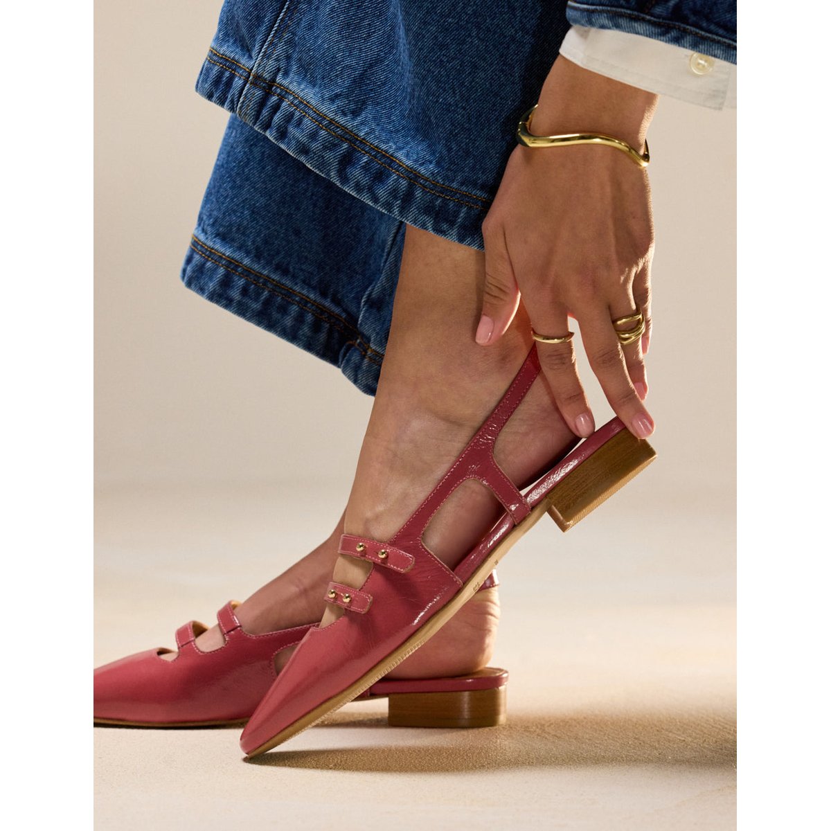 Ballerines SOLI cuir plissé verni rose, ODAJE