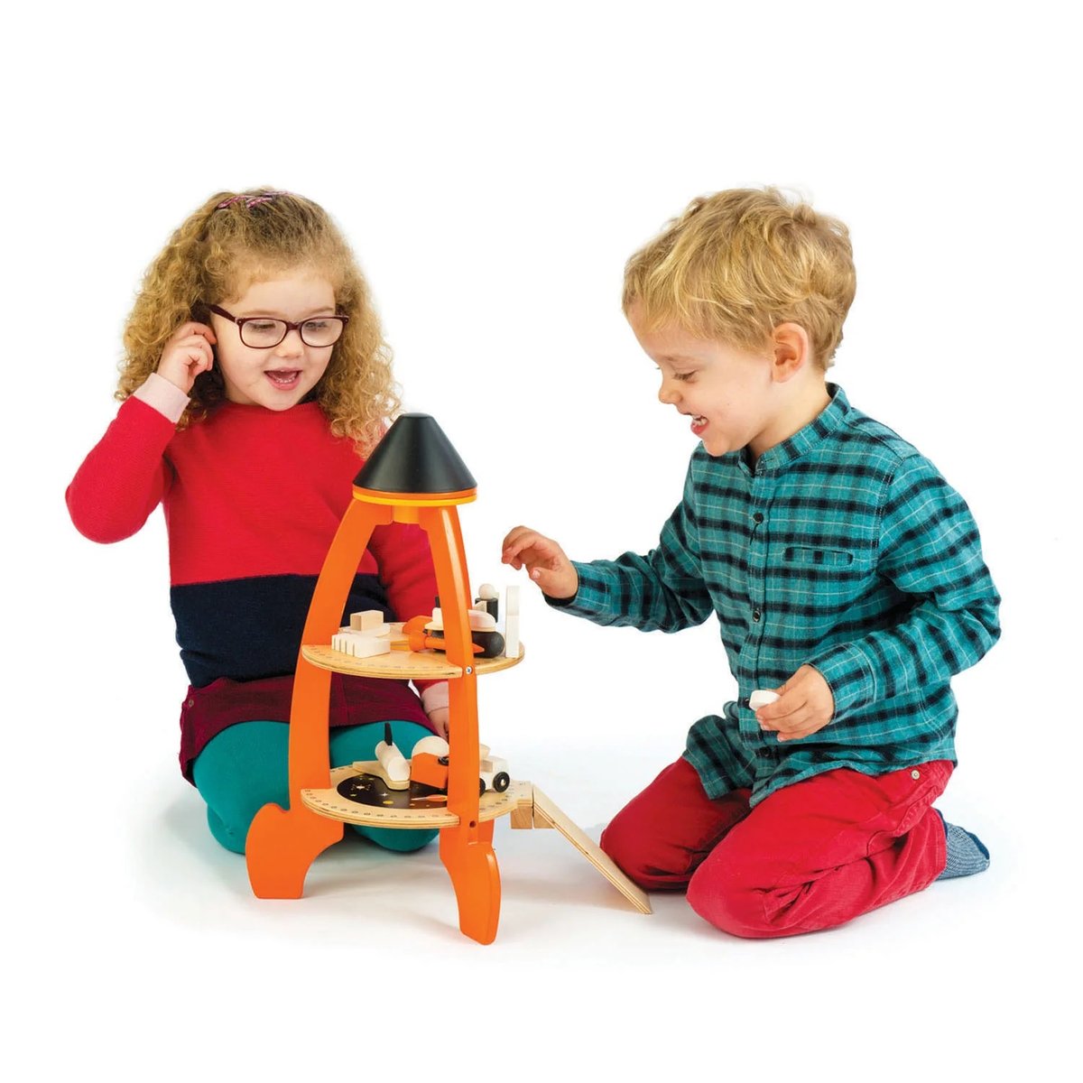 Fusée cosmique rouge, beige, bleu, TENDER LEAF TOYS