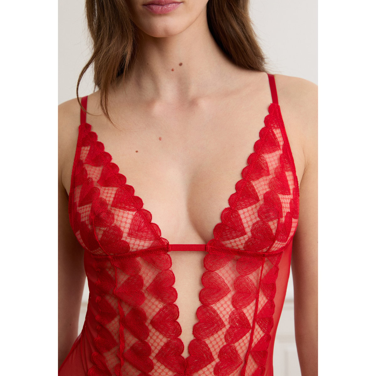 Body en broderie cœurs DESIR rouge, ETAM