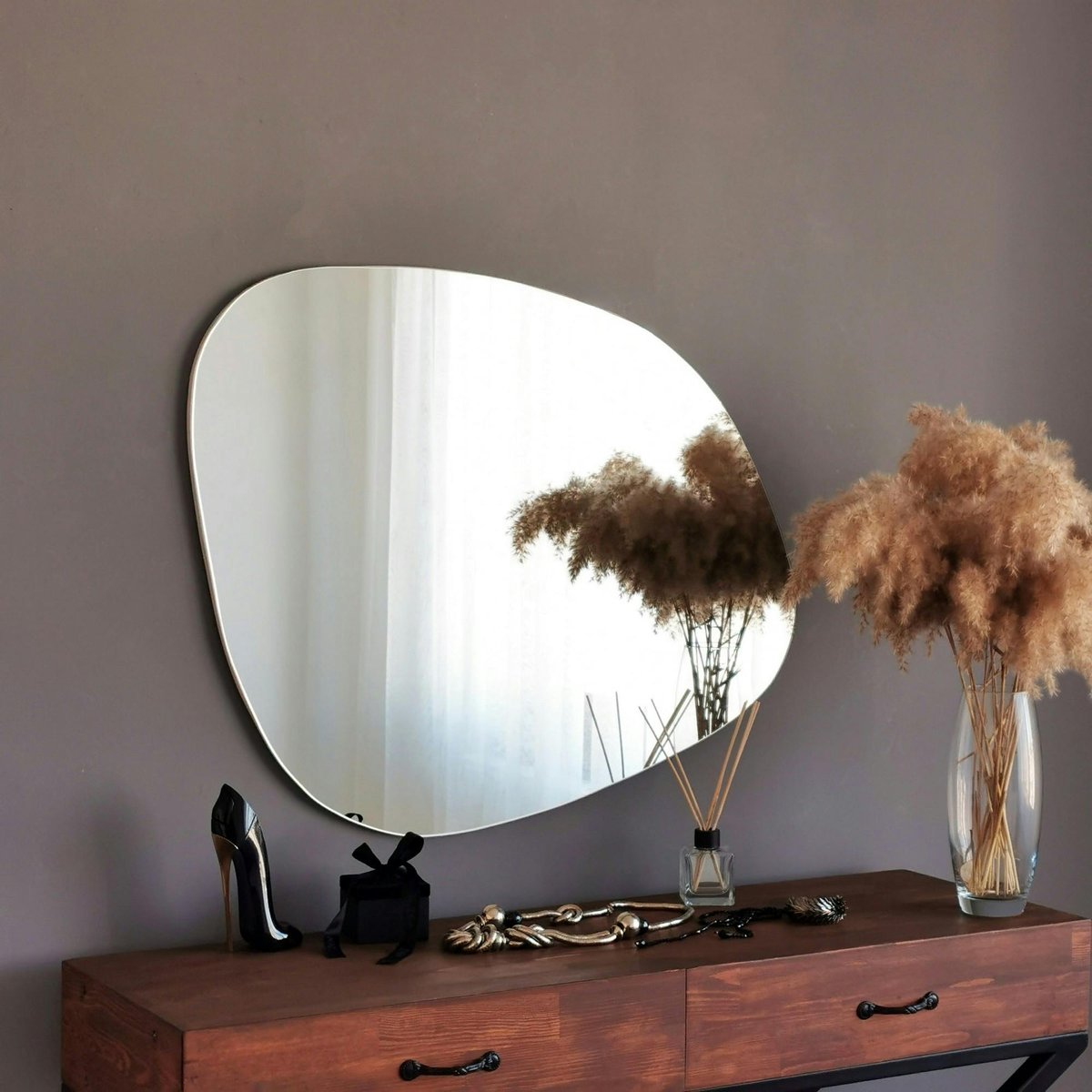 Miroir mural organique forme galet 90 cm - style design CODY argenté, PIER IMPORT