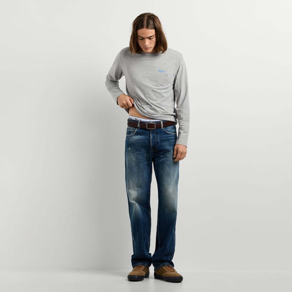 T-Shirt Manches Longues Coupe Slim gris chine, PEPE JEANS
