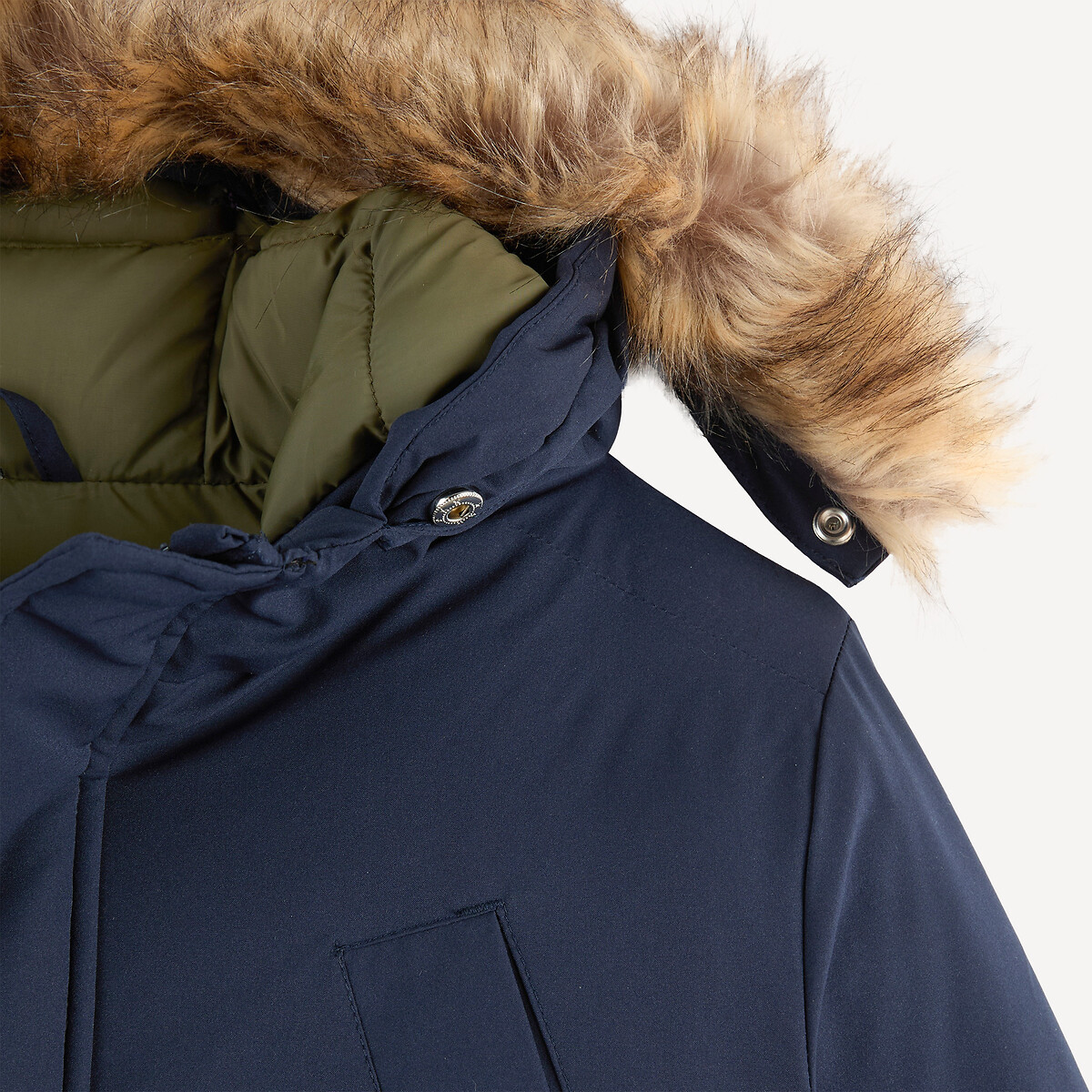 Parka chaude à capuche, bord imitation fourrure amovible bleu marine, LA REDOUTE COLLECTIONS