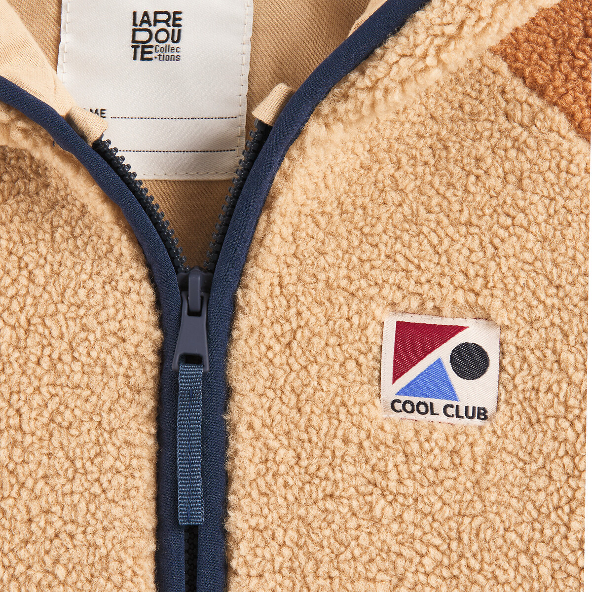 Sherpa hooded cardigan beige/navy blue, LA REDOUTE COLLECTIONS