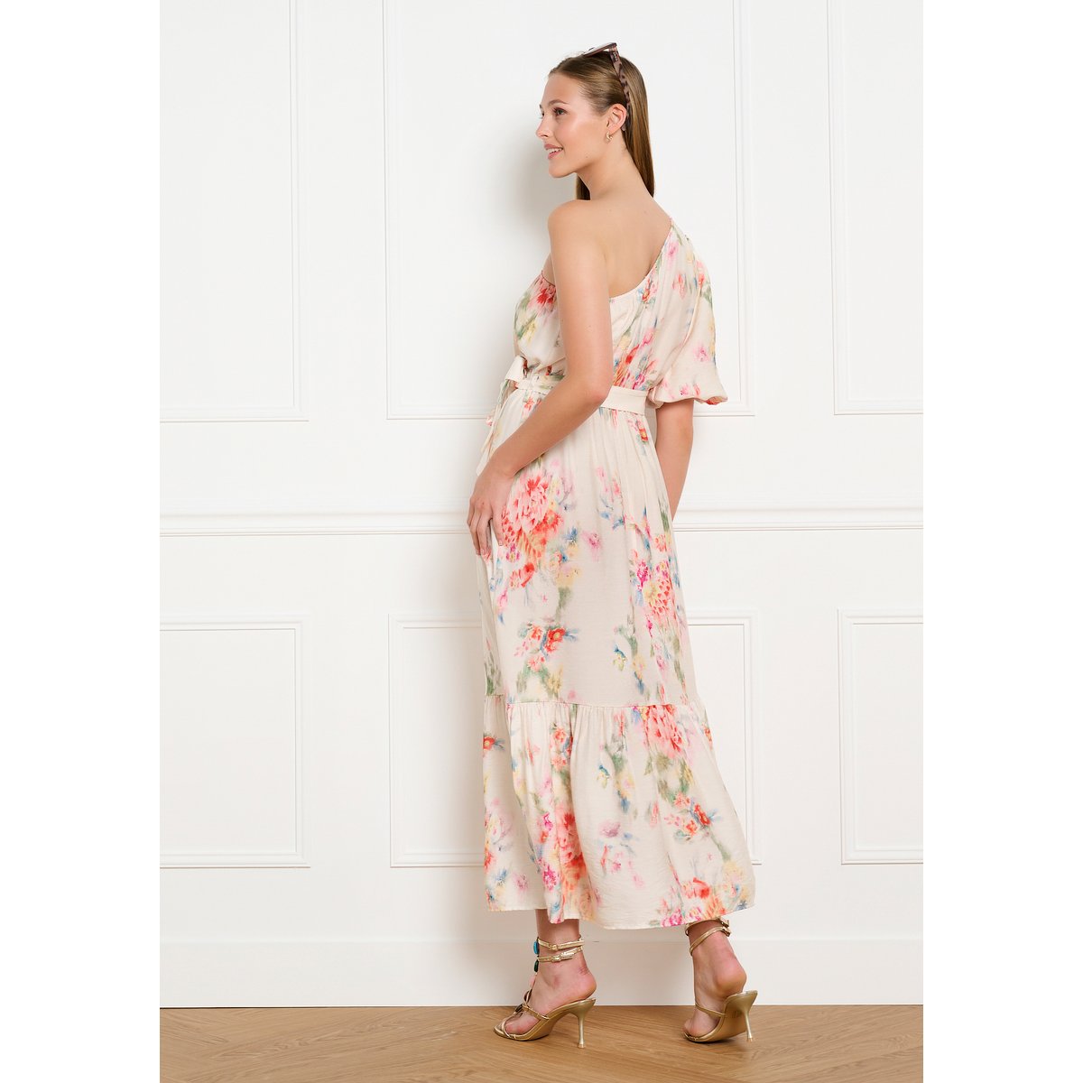 Robe midi asymétrique fluide blanc vanille, LOLALIZA