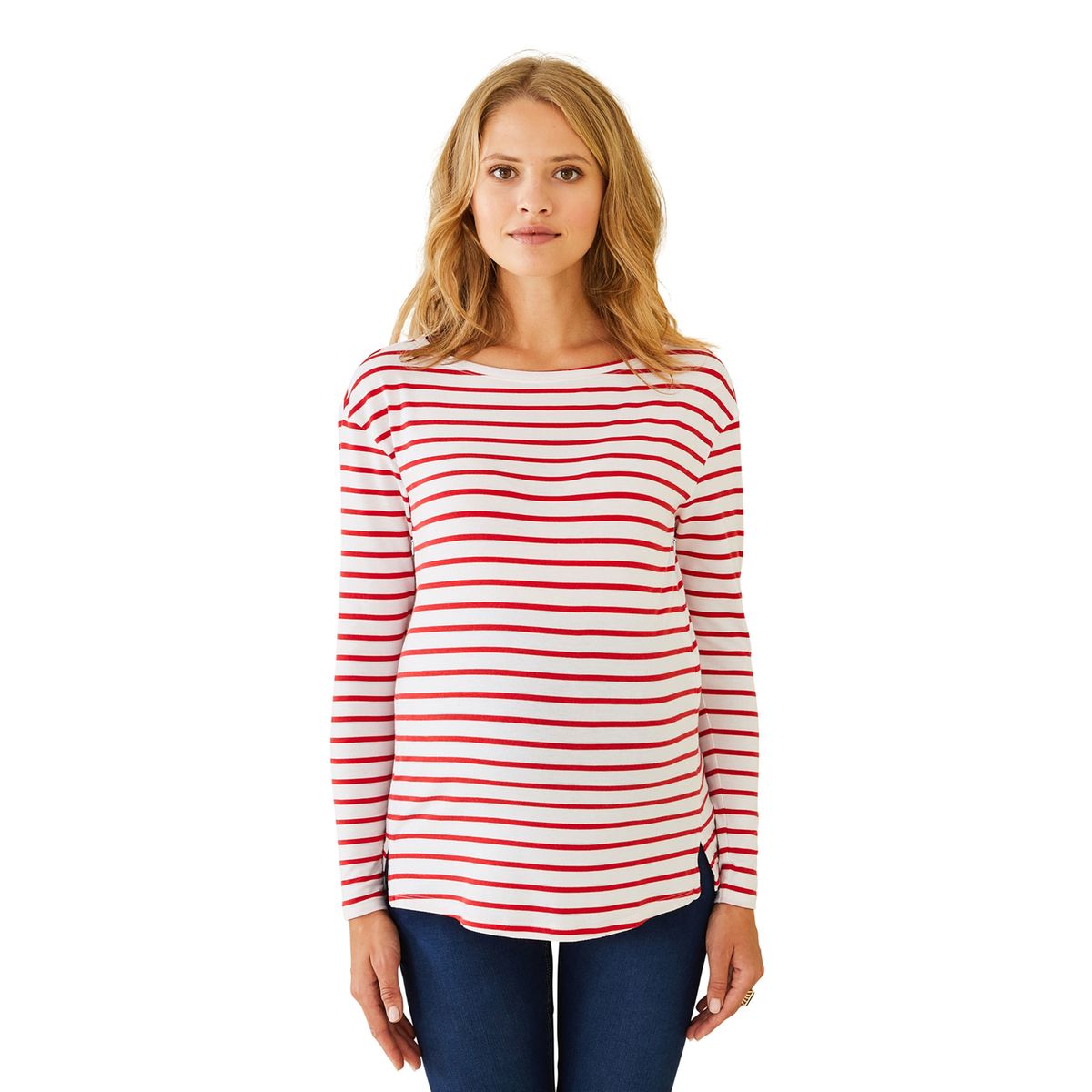 T-shirt Croisé De Grossesse Et D'allaitement blanc rayé rouge, VERTBAUDET