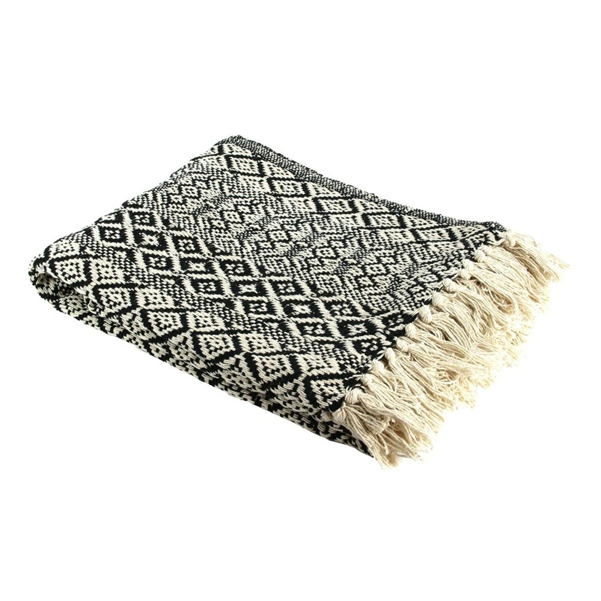 Plaid ethnique frange motif carreaux 120x150 multicolore, DECORATIE