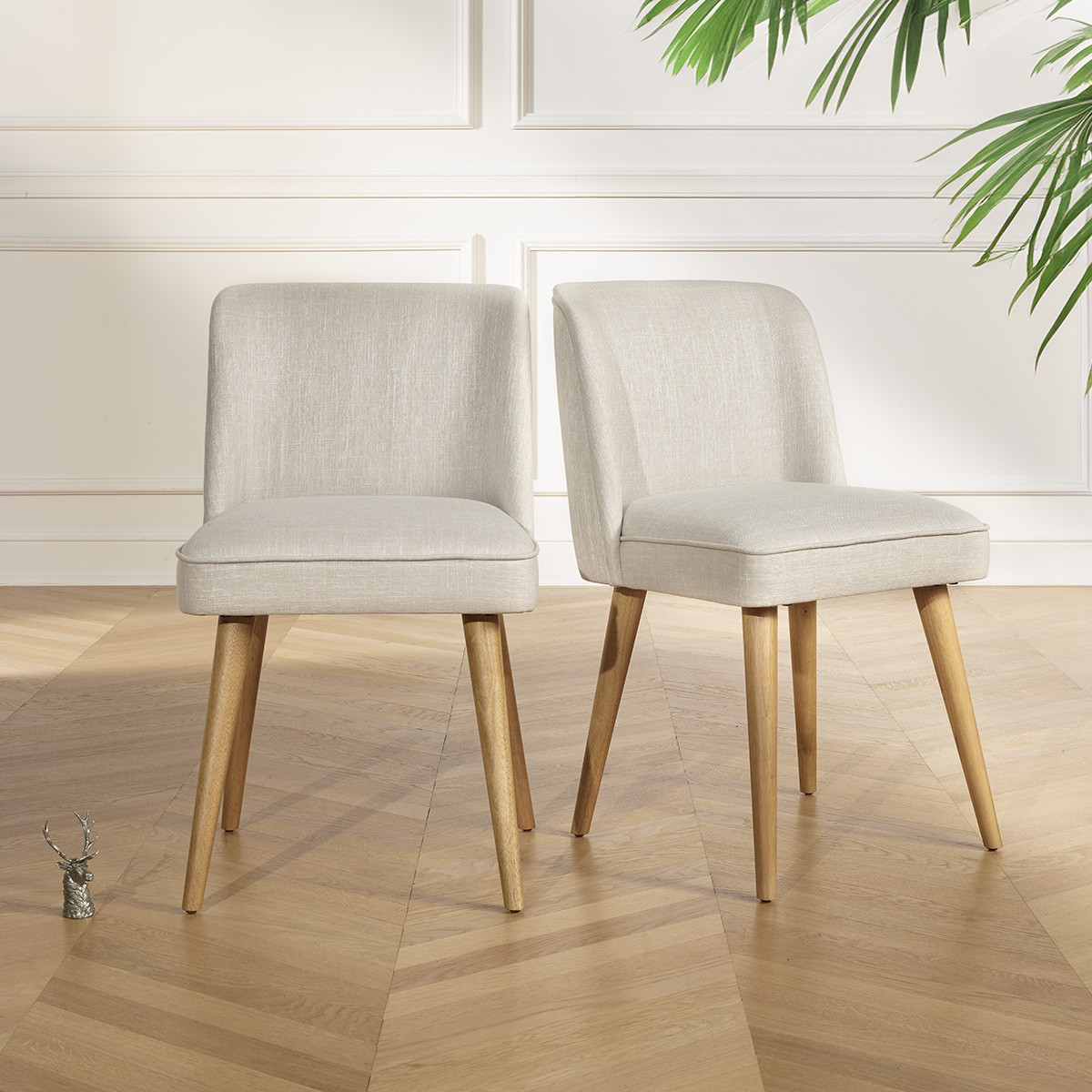 Lot de 2 chaises en hévéa et tissu anti feu APOLLINE nacre, ROBIN DES BOIS