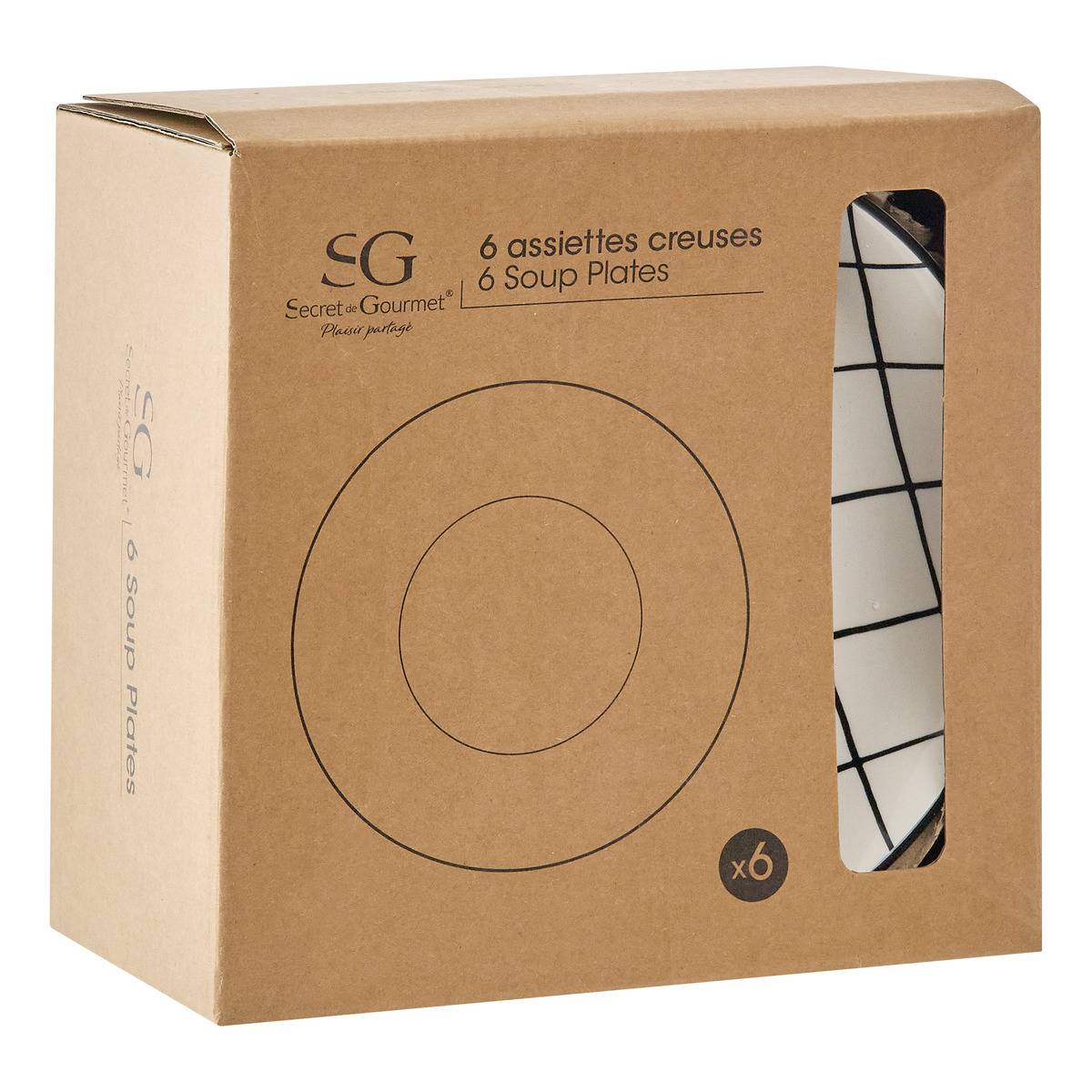 Lot de 6 assiettes creuses en céramique FAMILY CORNER blanc, SECRET DE GOURMET
