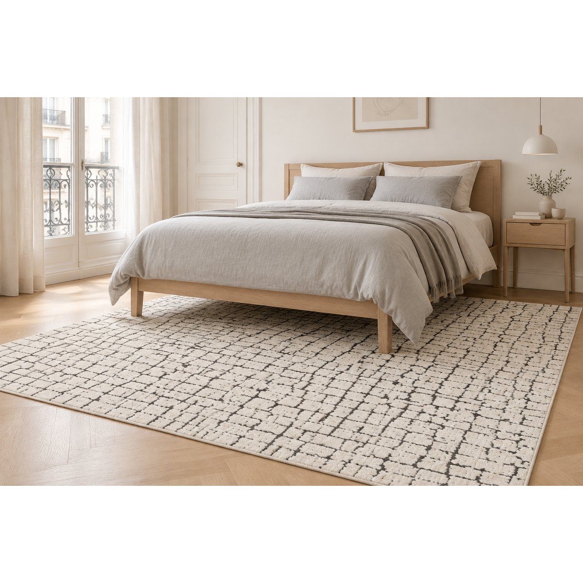 Tapis effet haut-et-bas ultra doux OBSIDIAN noir intense, AFK LIVING