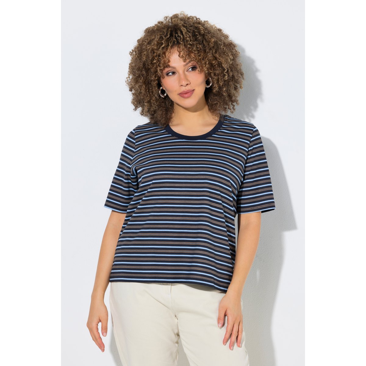 T-shirt rayé, coupe Classic Fit marine, ULLA POPKEN