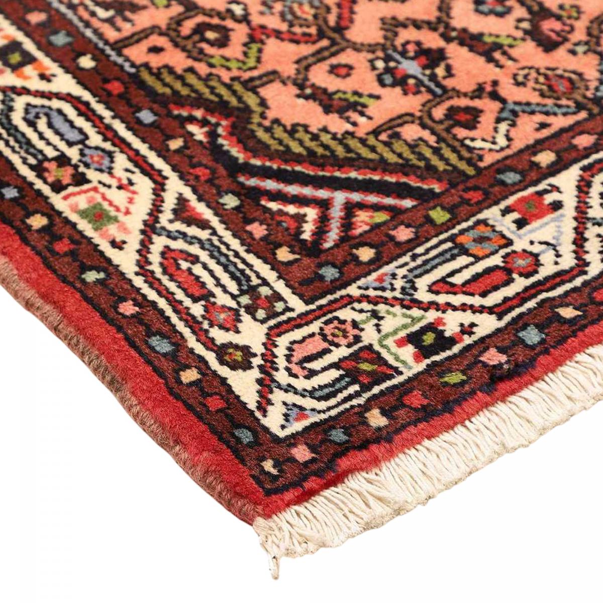Tapis d'orient, motif oriental noué à la main, HAMADAN 29 rose, crème, rouge, UN AMOUR DE TAPIS