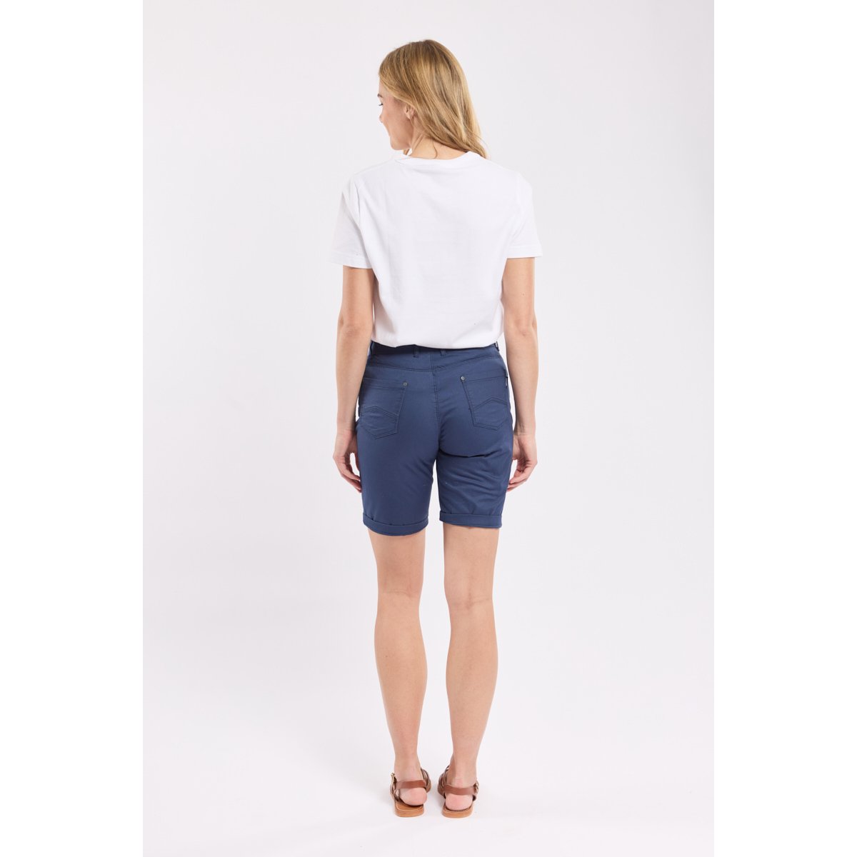 Bermuda droit en coton LINARI navy, BERMUDES