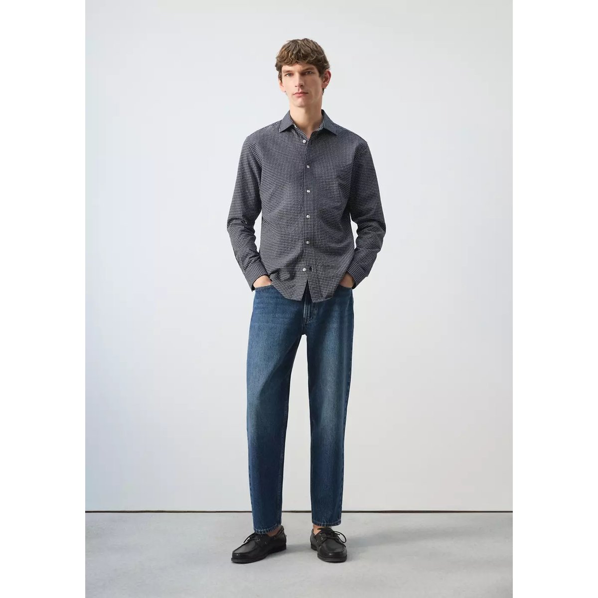 Chemise regular fit à carreaux en coton bleu marine, MANGO MAN