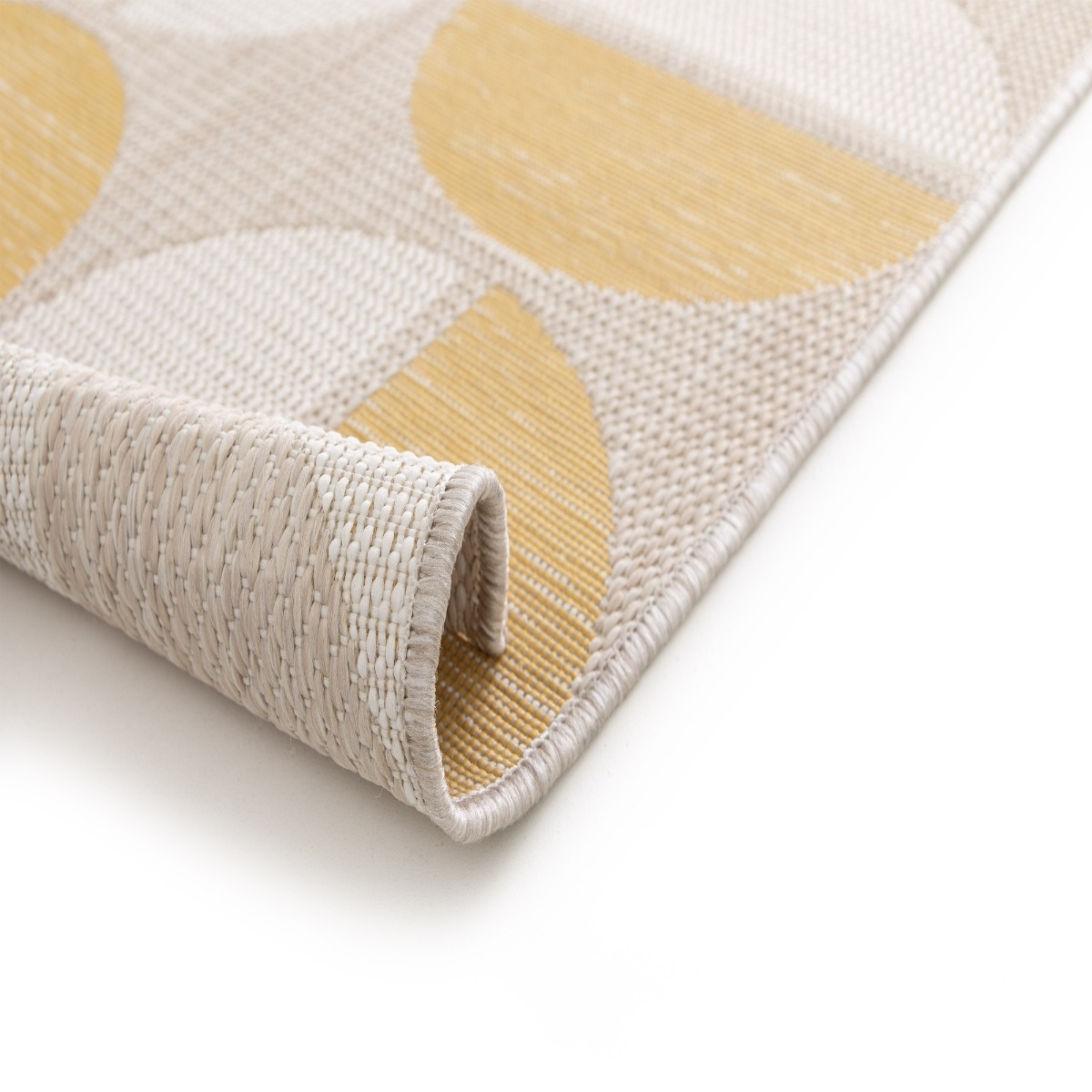 Tapis extérieur intérieur moderne géométrique demi-cercles et SUNSHINE GEO beige, jaune, THE DECO FACTORY