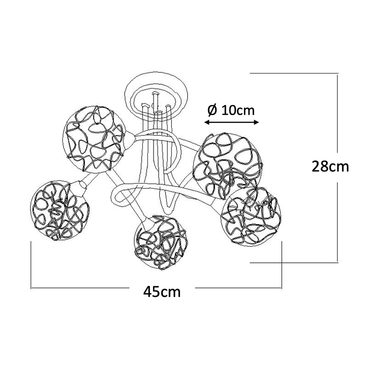 Plafonnier design à branches incurvées - APHYSE argenté / chromé, KOSILUM