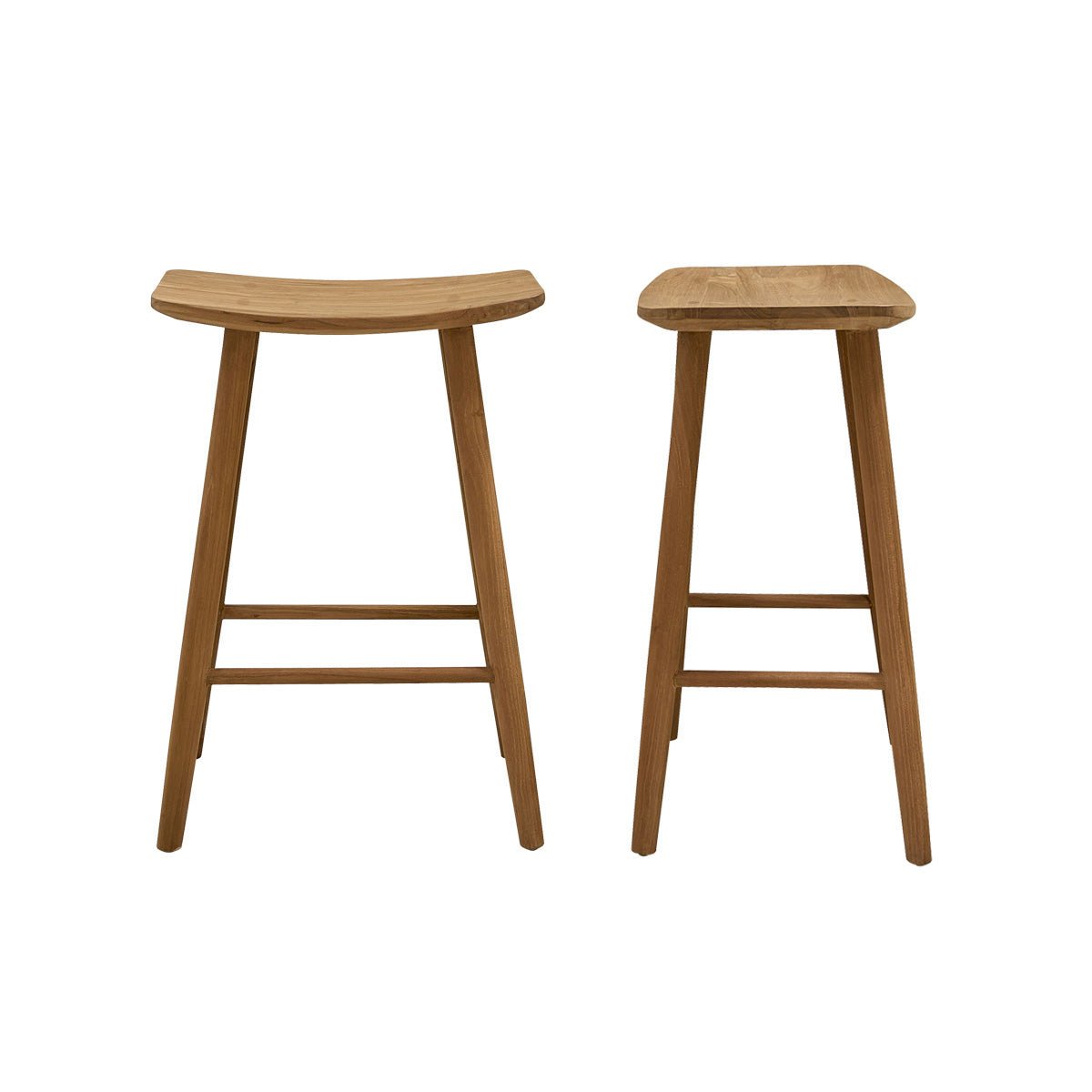Lot de 2 tabourets de bar en teck massif AMBRE naturel, BERAH GETAH