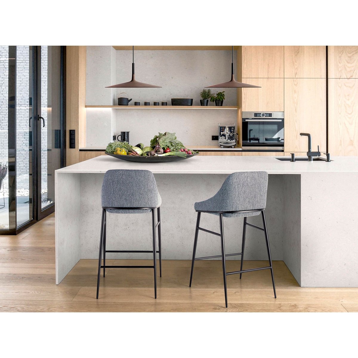 Tabouret en tissu noir | gris, ANGEL CERDA
