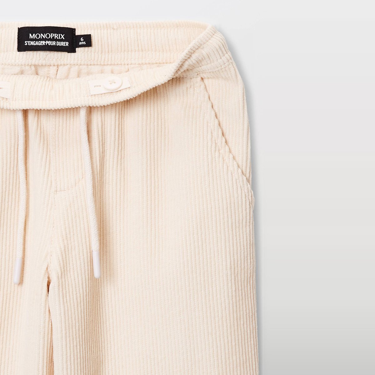 Pantalon taille élastiquée uni contient du coton naturel, MONOPRIX