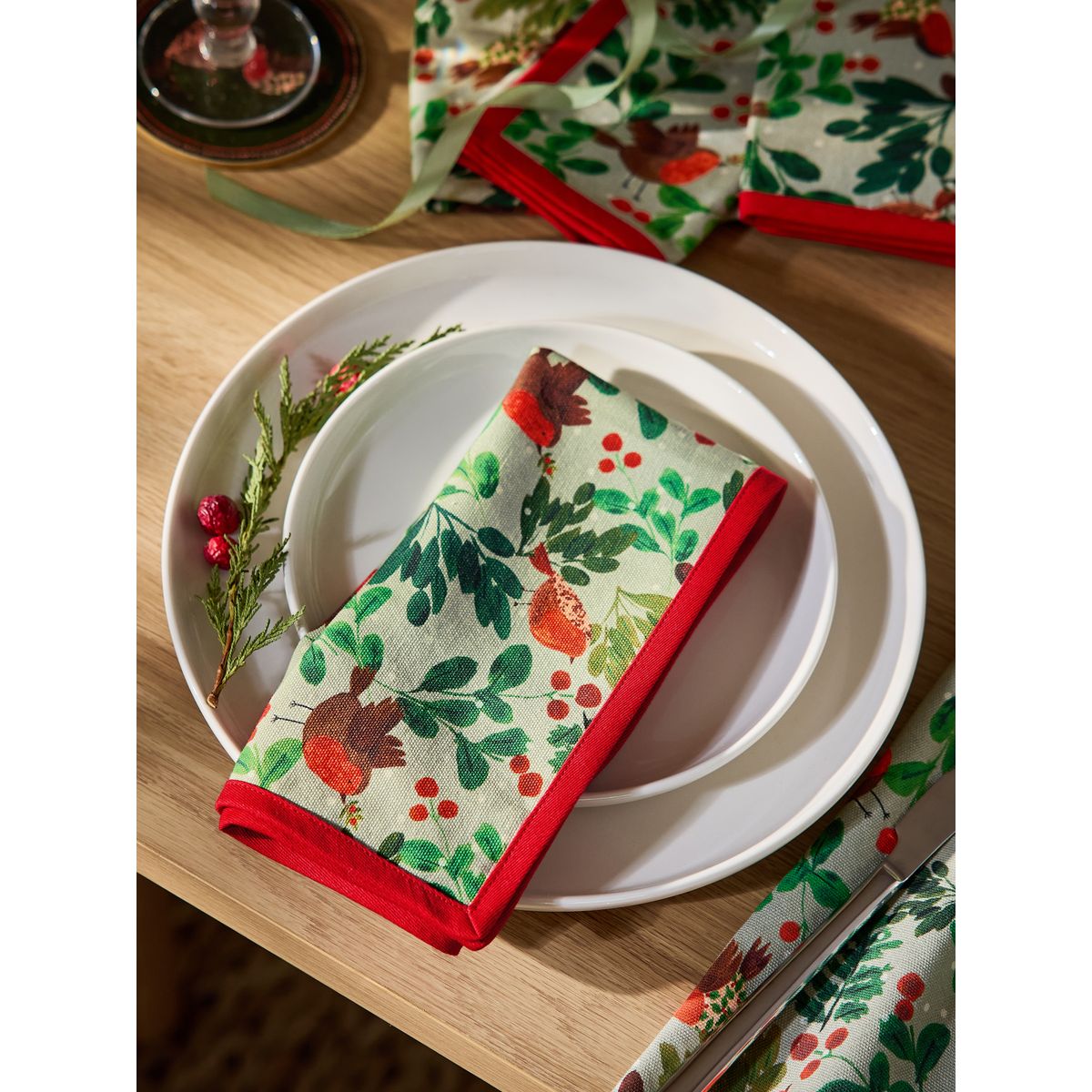 Serviette de table rouge-gorge, lot 4 vert, NEXT