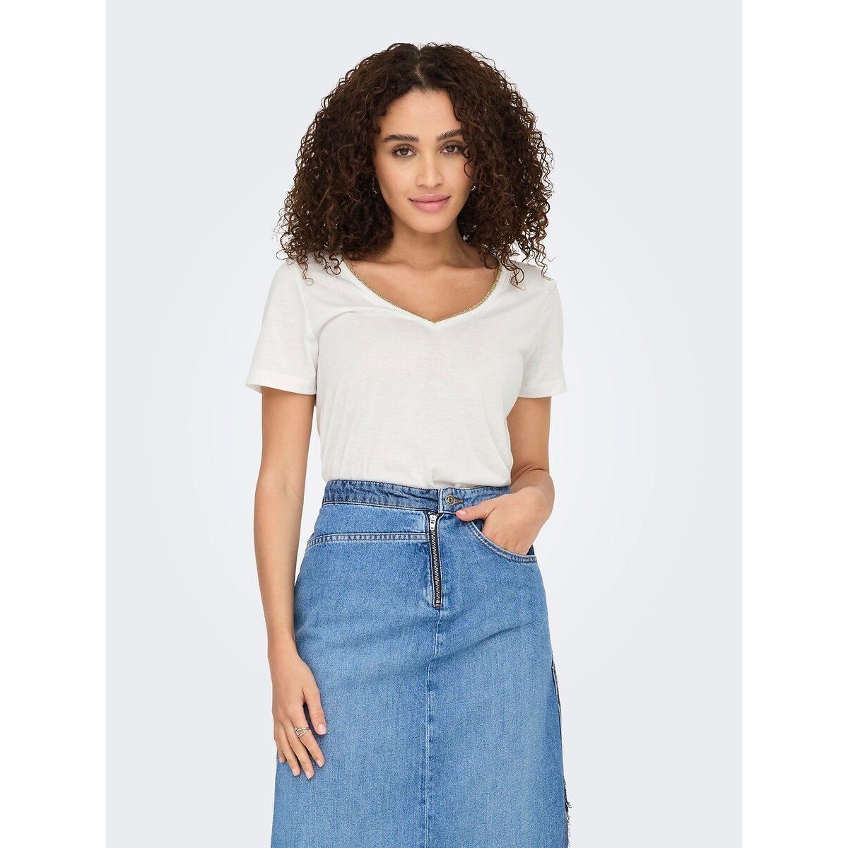 T-shirt maniche corte, profilo dorato bianco, JDY