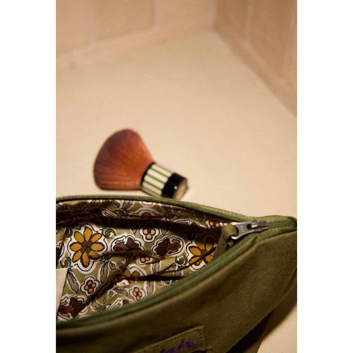 Trousse de beauté en coton, UNI kaki, GABRIELLE PARIS