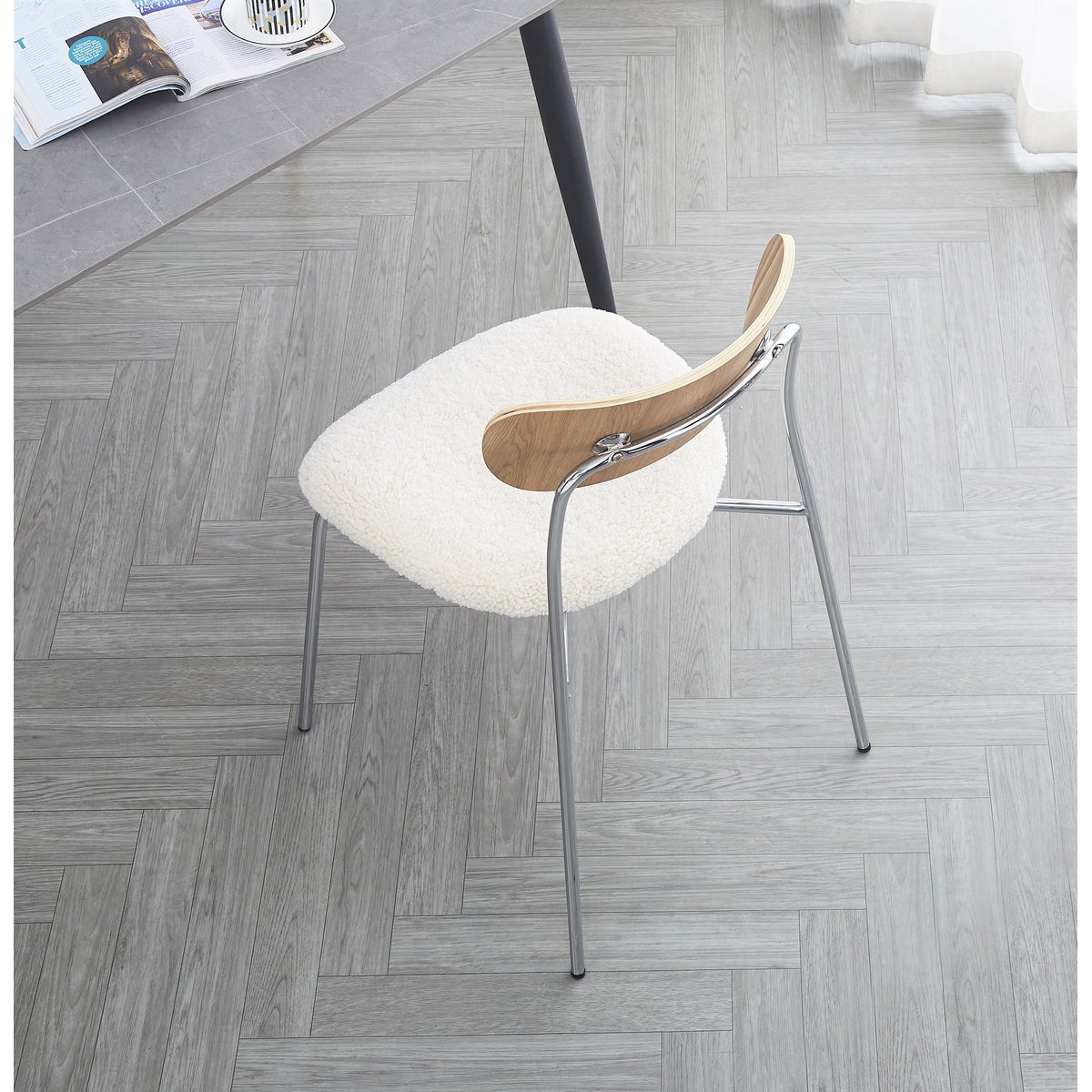 Lot de 2 chaises métal et bouclette, LINCOLN blanc, NORDLYS