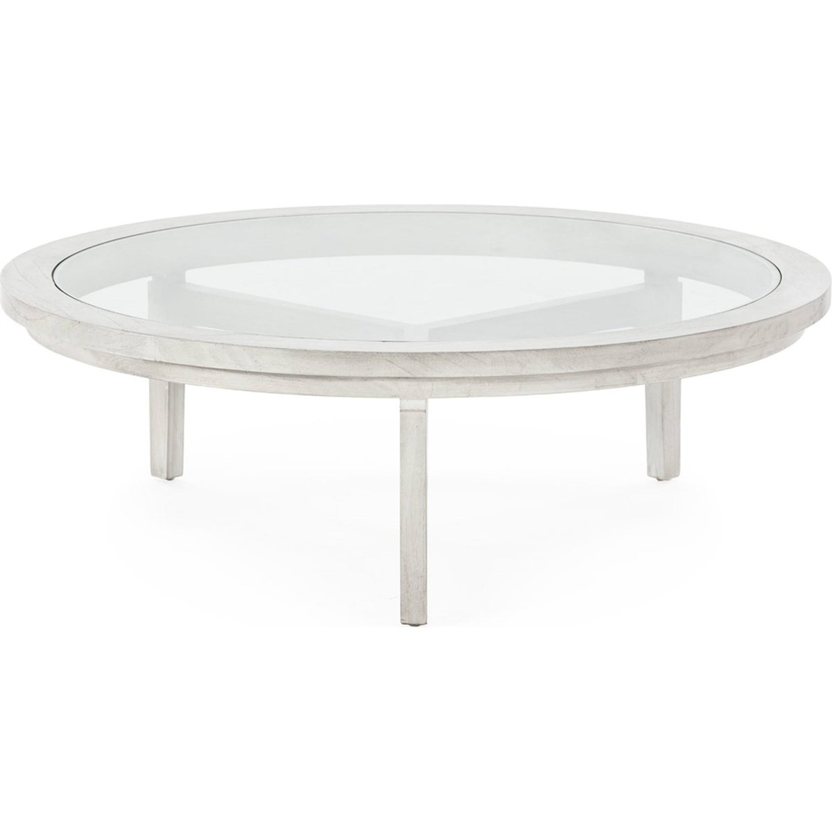 Table basse ronde en cèdre et verre gris voilé, RECOLLECTION