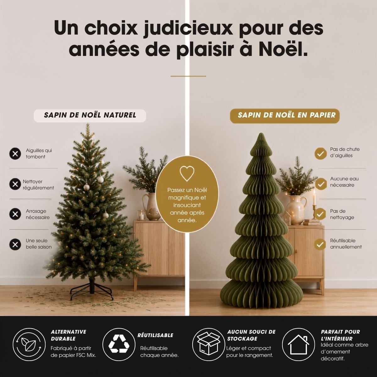 Sapin de Noël décoratif or, MICA DECORATIONS