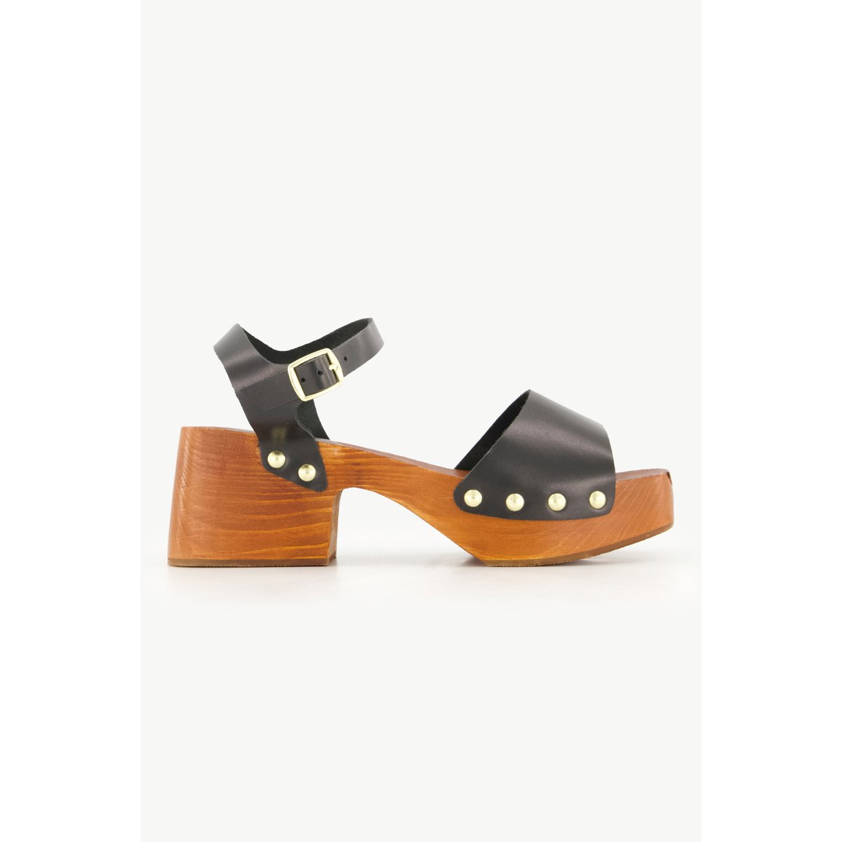 Sandalettes type sabots en cuir avec rivets , pied large noir, ULLA POPKEN