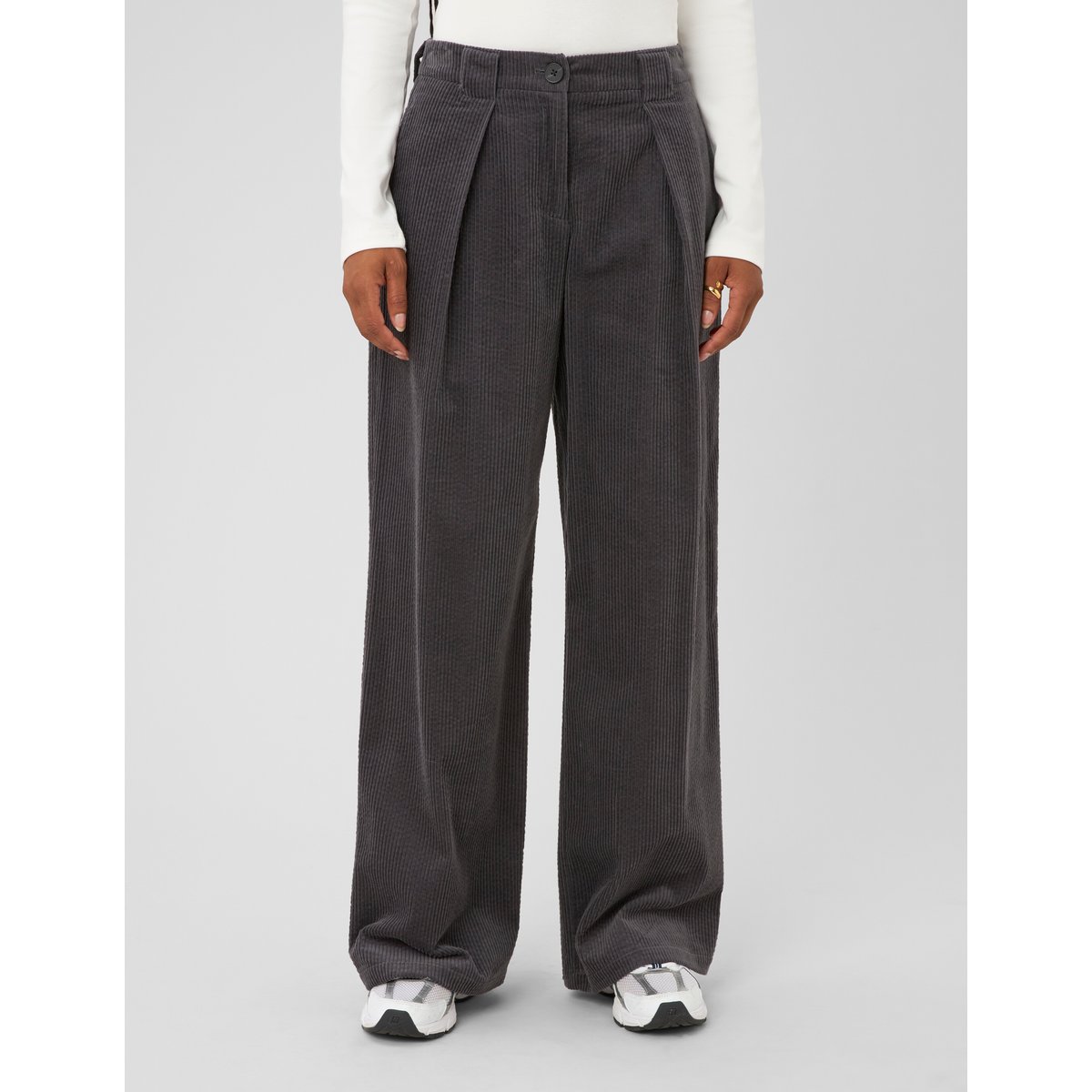 Pantalon large en velours gris foncé, BZB