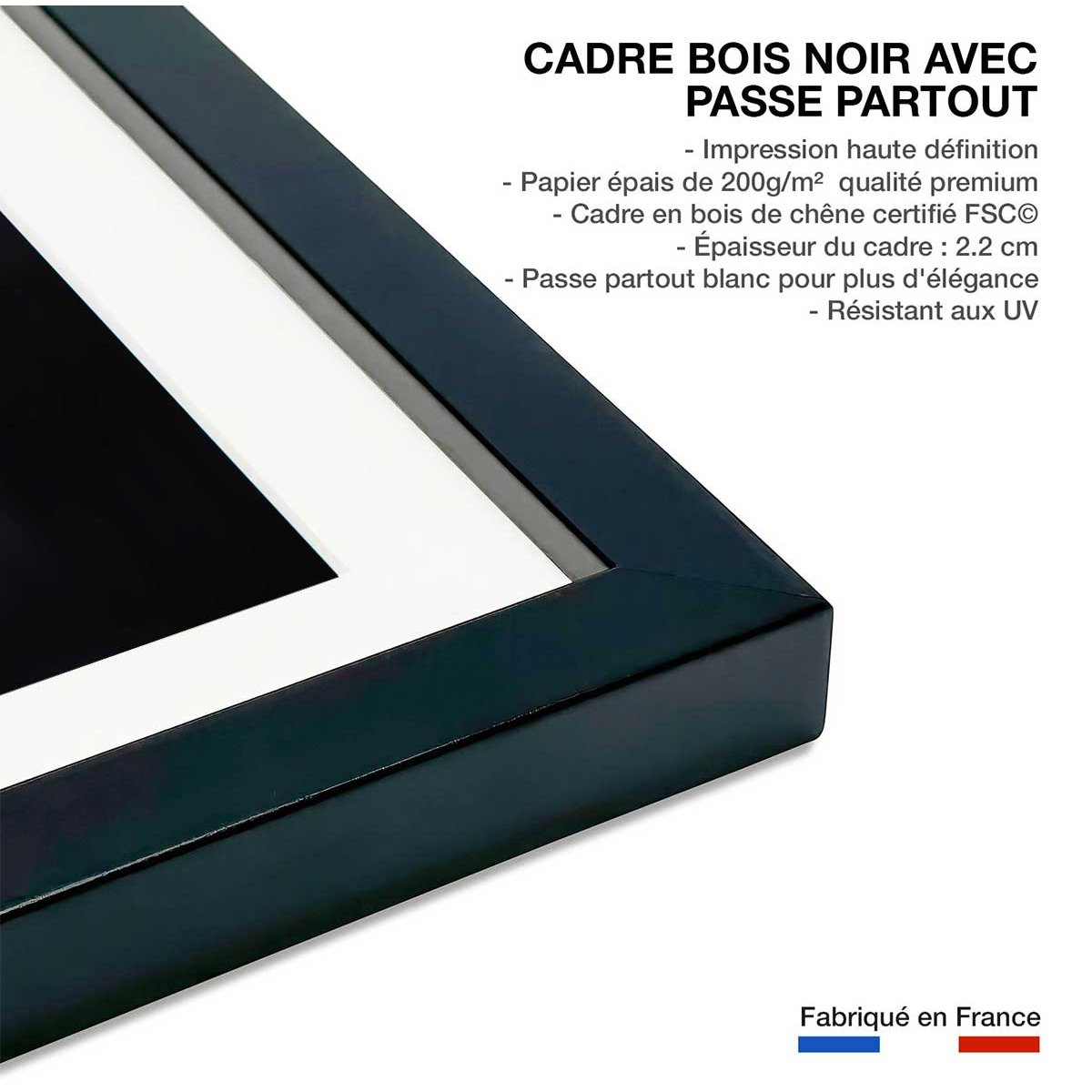 Affiche fleurs Alba nénuphar affiche + cadre en bois - noir, HEXOA