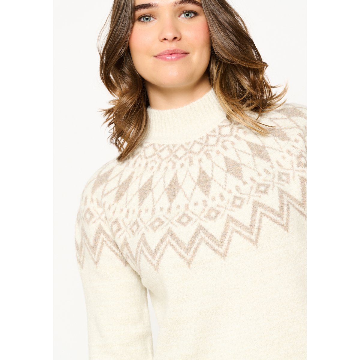 Pull en jacquard avec fil textile blanc casse, LOLALIZA