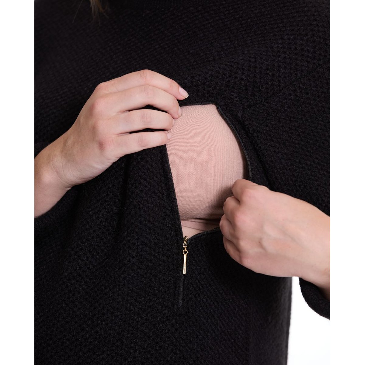 Robe pull de grossesse et d'allaitement Honey noir, CACHE COEUR