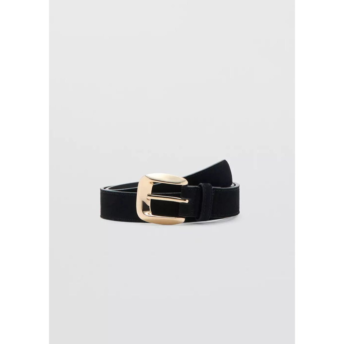 Ceinture en daim avec boucle carrée noir, MANGO