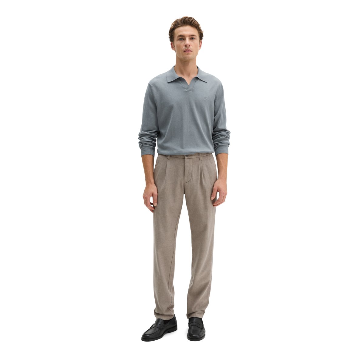 Chino modèle Stig Jogger Pleats shaped en coton bio mélangé marron, MARC O'POLO