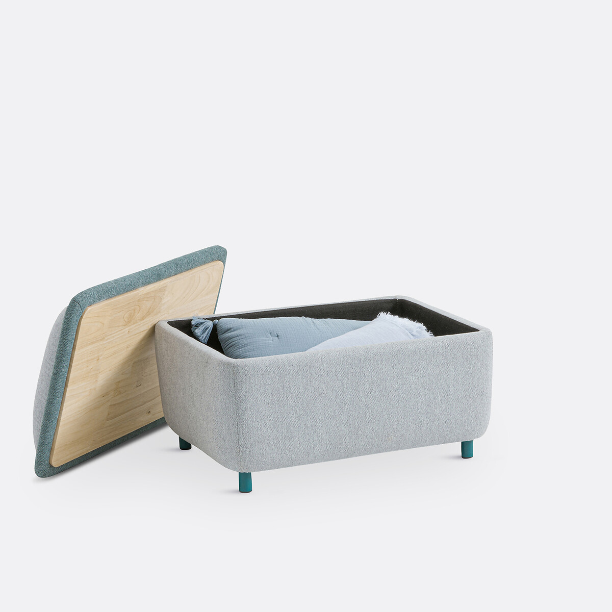 Pufe 3 em 1, assento, arrumação e mesa de centro, Jimba cinzento/azul, LA REDOUTE INTERIEURS