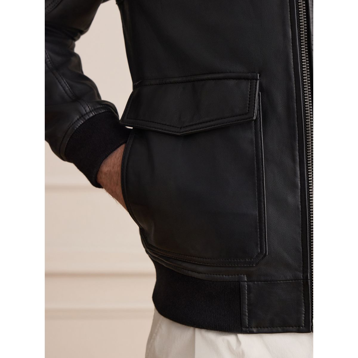 Veste en cuir avec poches plaquées signature noir, NEXT