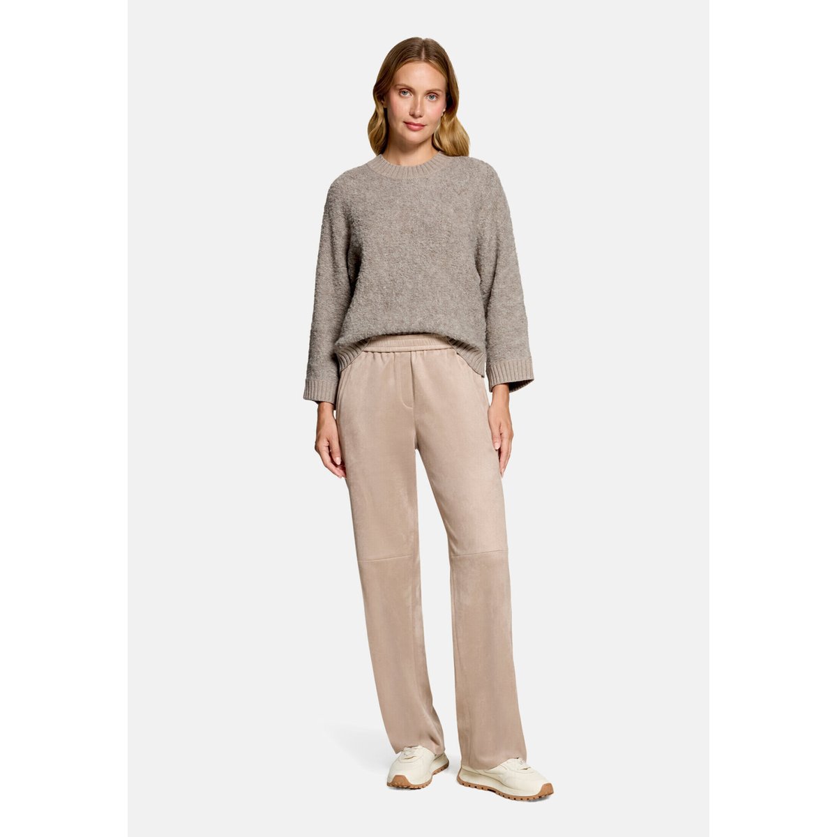 Pull-over en maille à bordures côtelées taupe melange, BETTY & CO