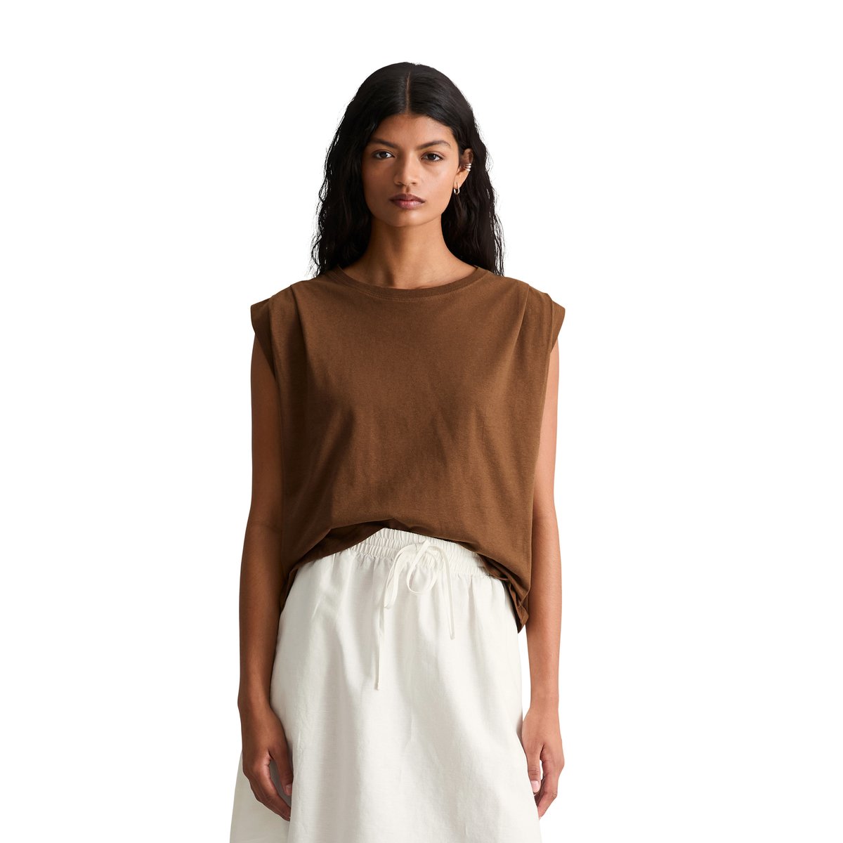 T-shirt relaxed en coton et lin mélangés marron, MARC O’POLO DENIM