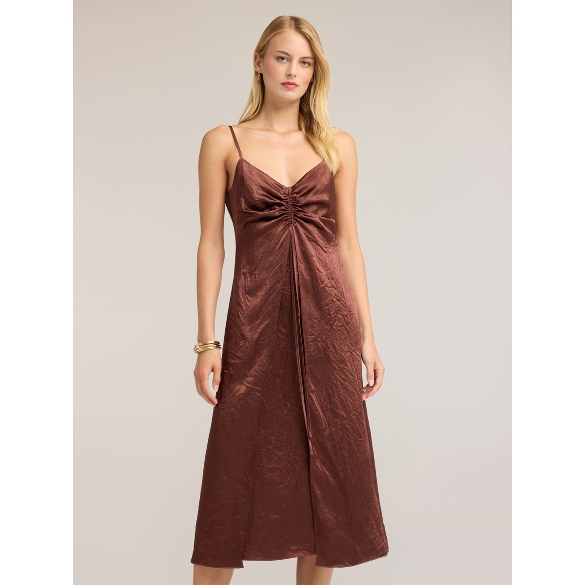 Robe avec drapé marron, MOTIVI