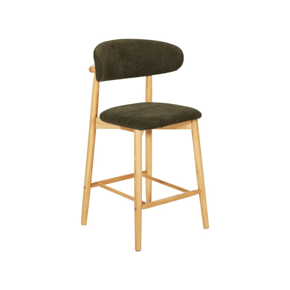 Tabouret de bar bois d'hévéa naturel et tissu chenille (lot de 2) PAOLA naturel, SWEEEK