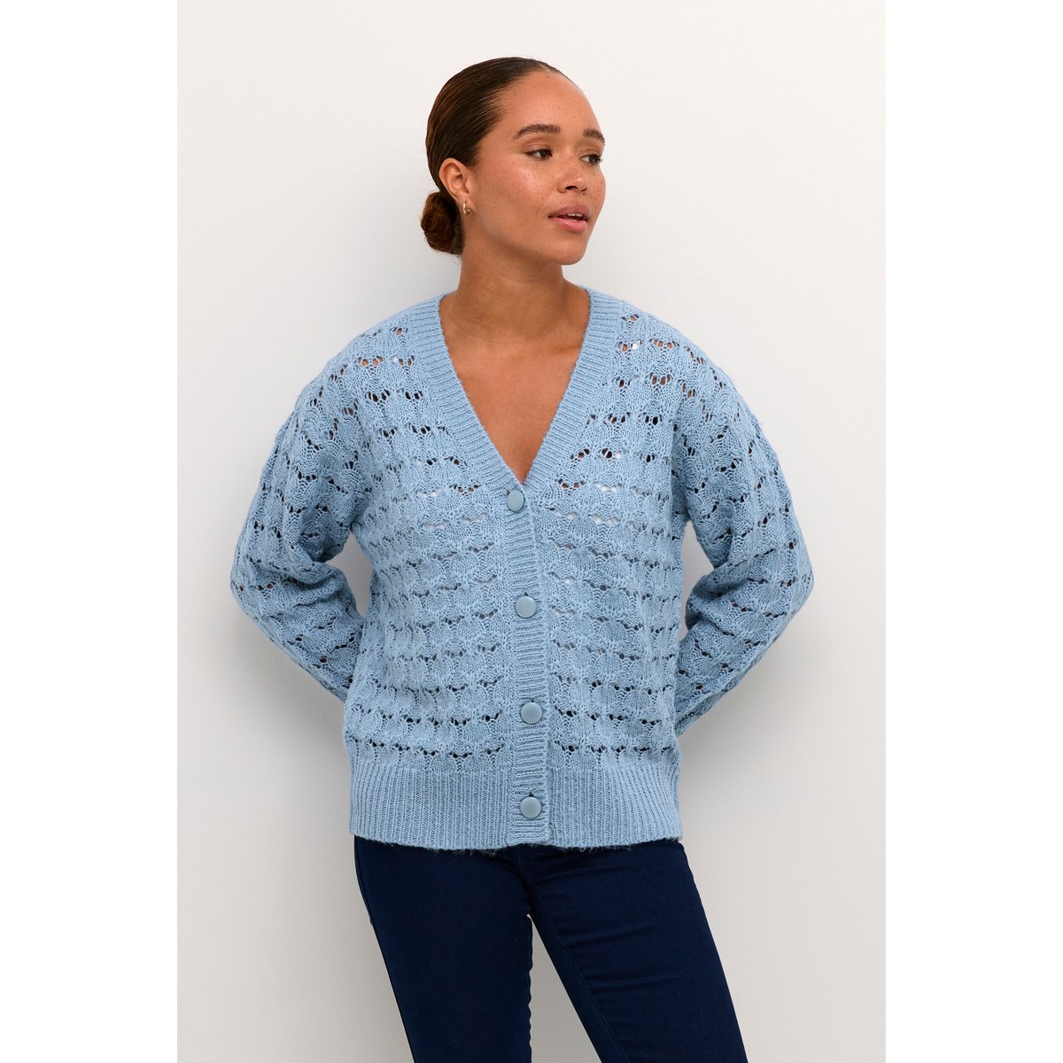 Knitted cardigan bleu faded denim, KAFFE