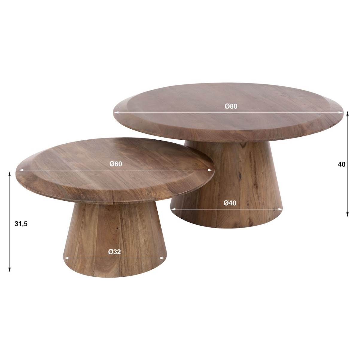 Tables basses gigognes en acacia massif - SOREN marron, MATHI DESIGN