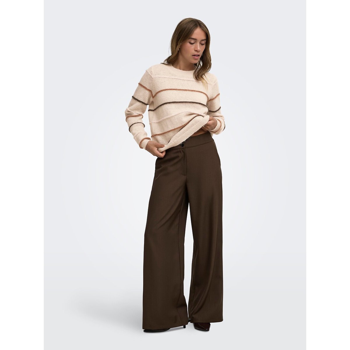 Pull girocollo a righe colorate beige, JDY