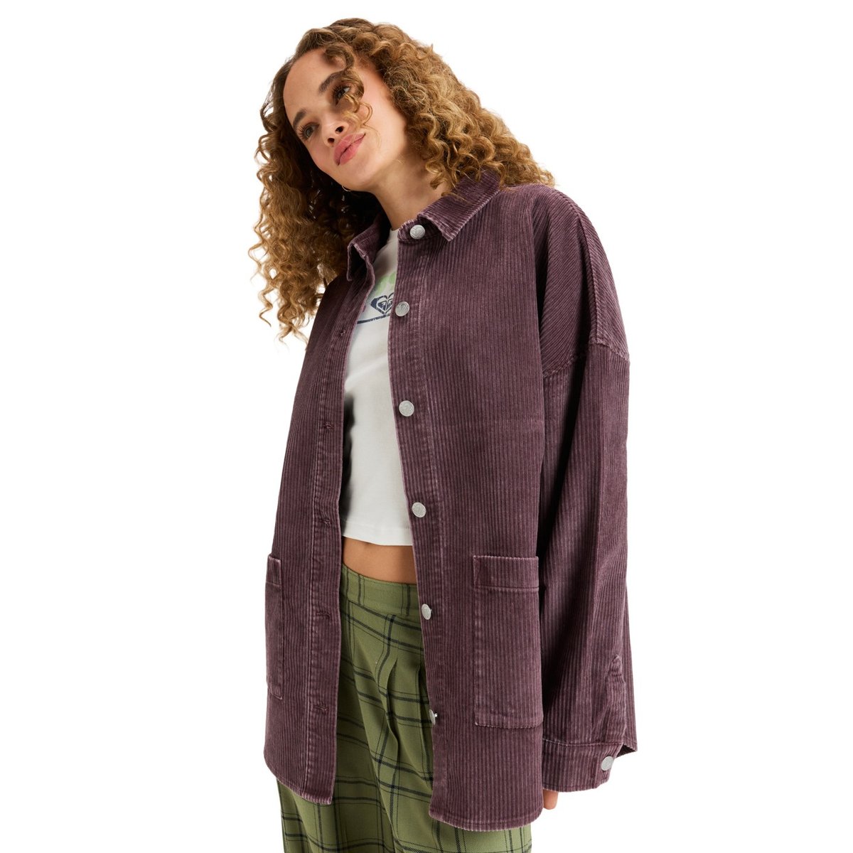Veste oversize en velours côtelé KICK BACK WASHED CORD. rouge huckleberry, ROXY