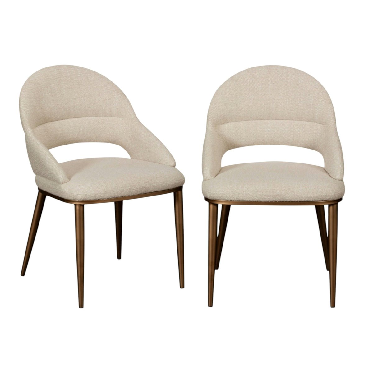Chaise tissu écru à dos ouvert et pieds cuivrés (lot de 2) TREVI ecru, PIER IMPORT
