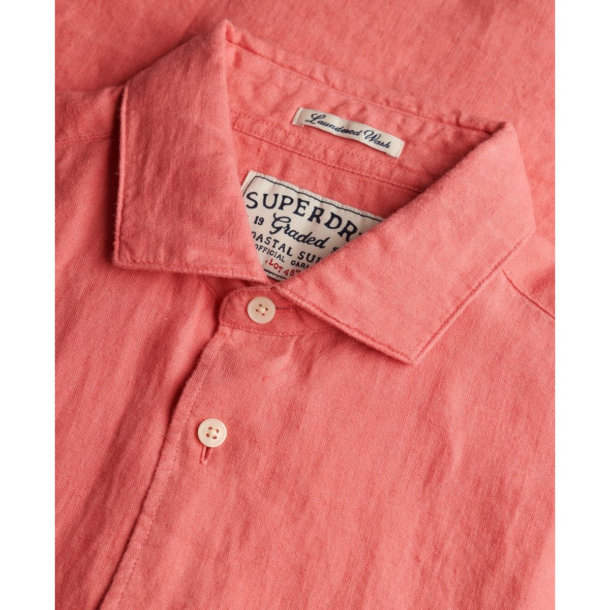 Chemise en lin à manches courtes Riviera corail, SUPERDRY