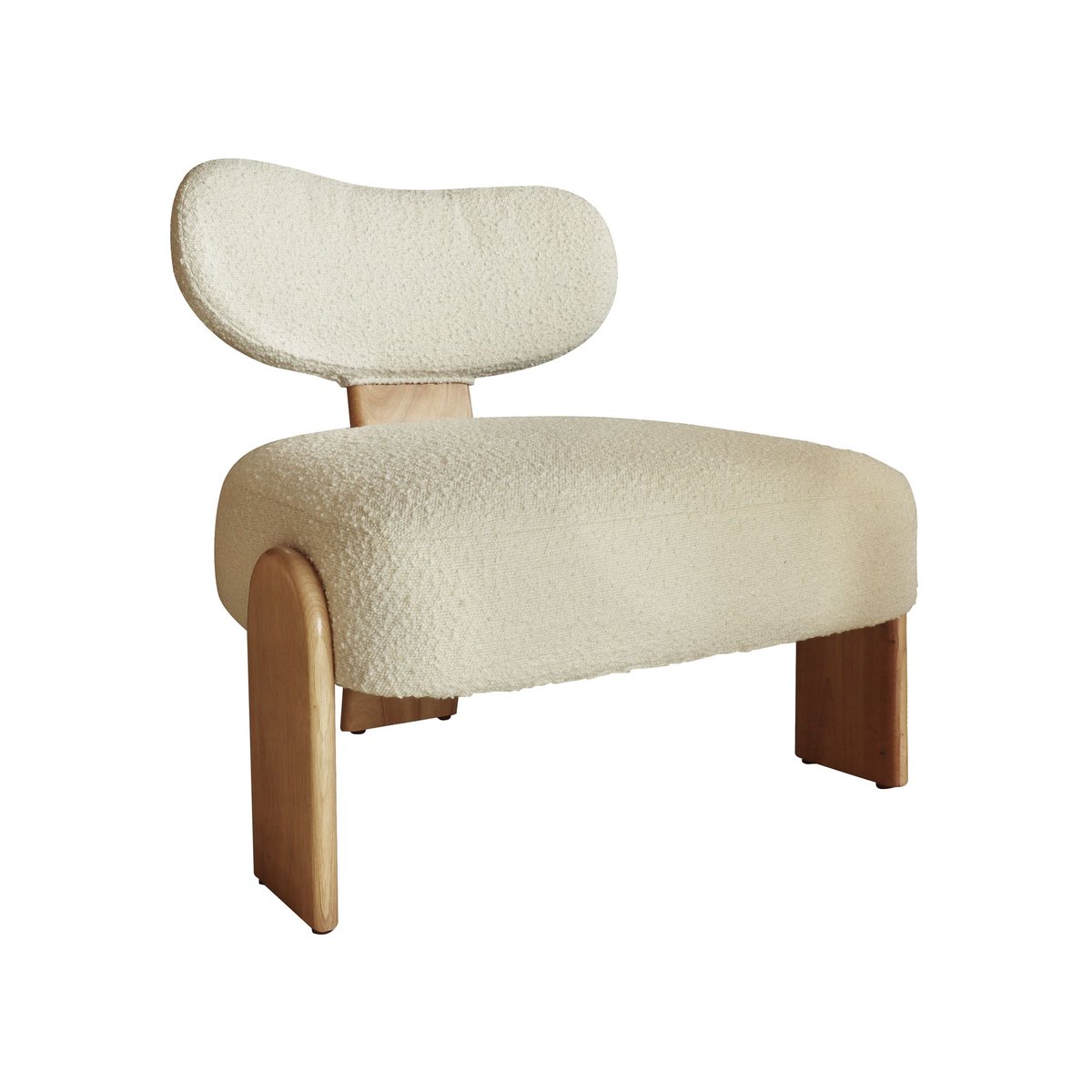 Fauteuil effet bouclette et structure en bois, HELLA blanc-naturel, NOW'S HOME